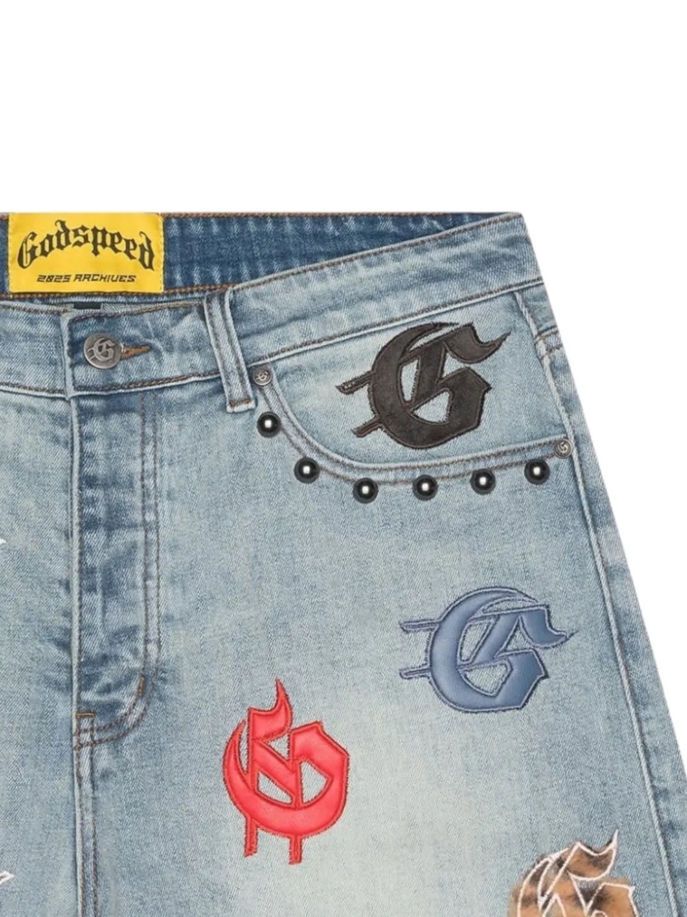 GODSPEED Infinity embellished denim shorts