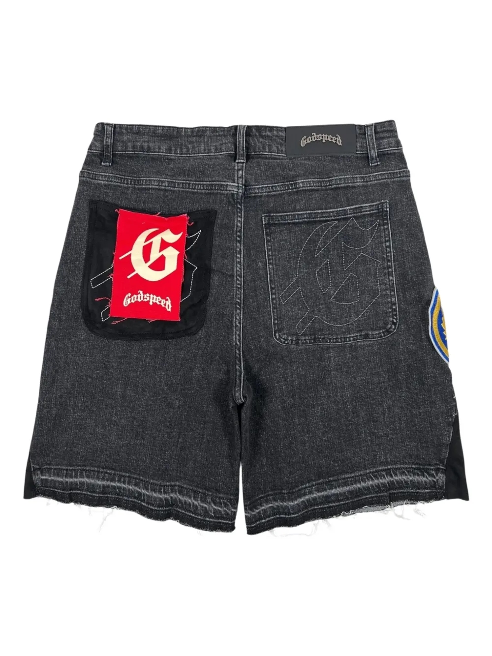 GODSPEED patchwork denim shorts